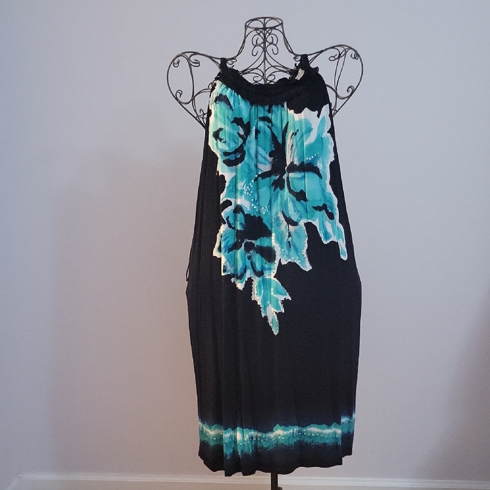 INC International Concepts Black and Teal Floral Dress